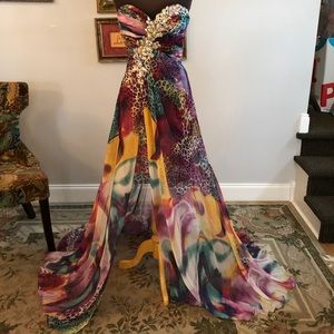 Watercolor Leopard Print High Low Prom Gown